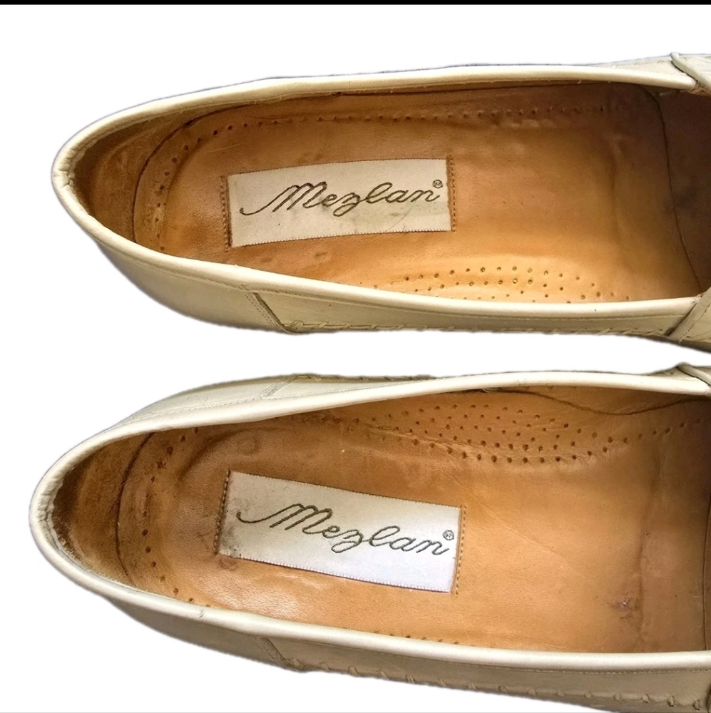 Vtg Mezlan Men Shoes US 11 M Loafers Slip On Beige Calf Skin Leather Made Spain - Picture 8 of 14